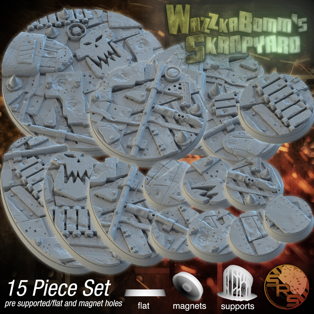 Scrap Scenic Bases – Resin 3D Printed Bases for Tabletop Miniatures | 25mm to 120mm Sizes Available