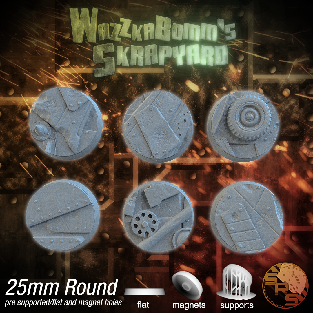 Scrap Scenic Bases – Resin 3D Printed Bases for Tabletop Miniatures | 25mm to 120mm Sizes Available