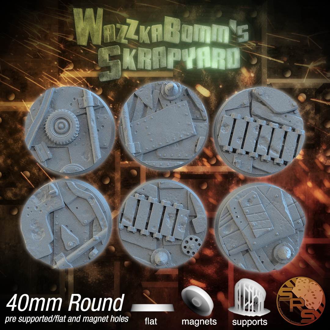 Scrap Scenic Bases – Resin 3D Printed Bases for Tabletop Miniatures | 25mm to 120mm Sizes Available