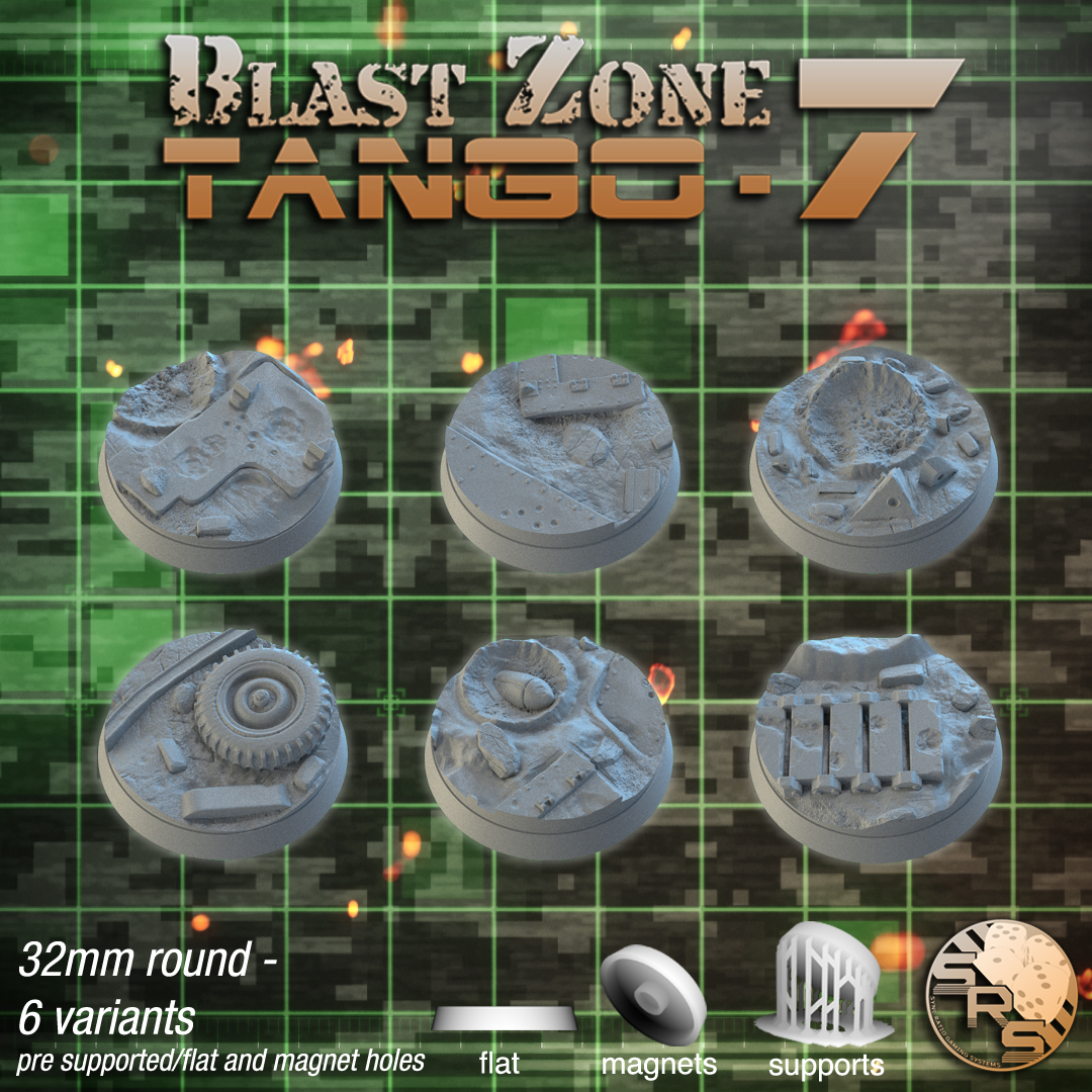 Warzone Scenic Bases – Resin 3D Printed Bases for Tabletop Miniatures | 25mm to 120mm Sizes Available