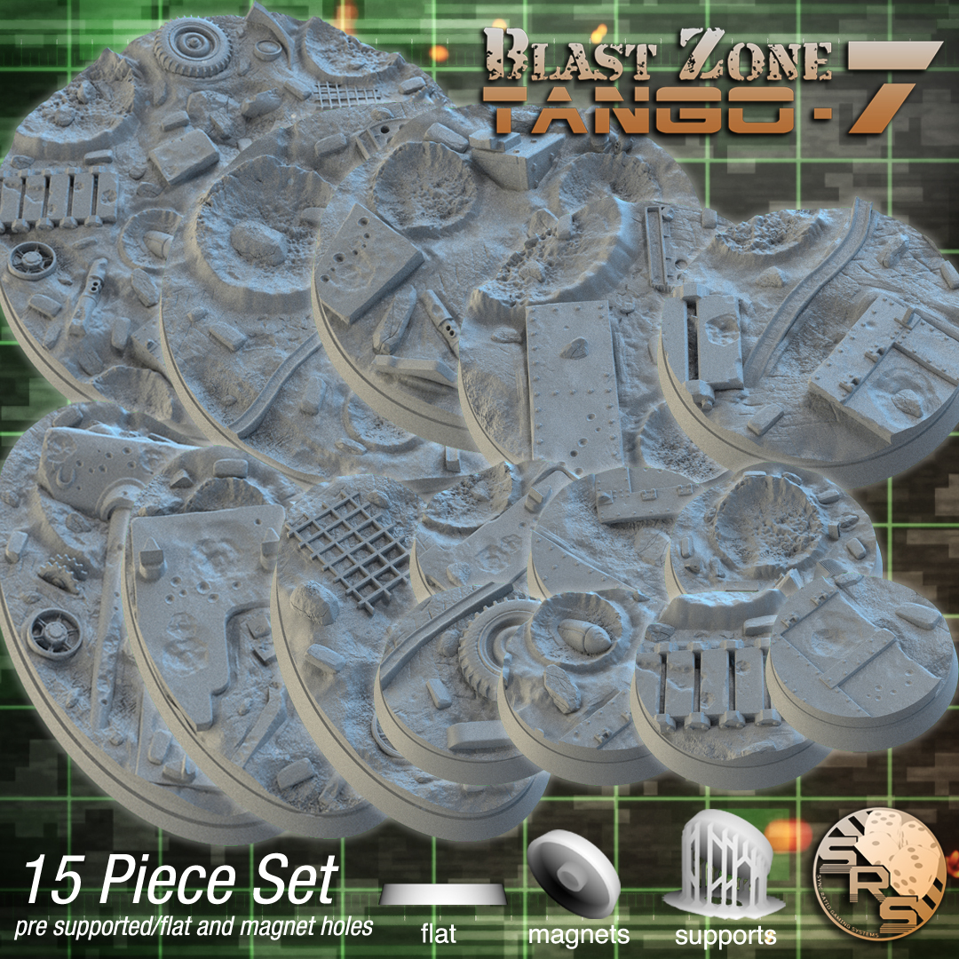 Warzone Scenic Bases – Resin 3D Printed Bases for Tabletop Miniatures | 25mm to 120mm Sizes Available