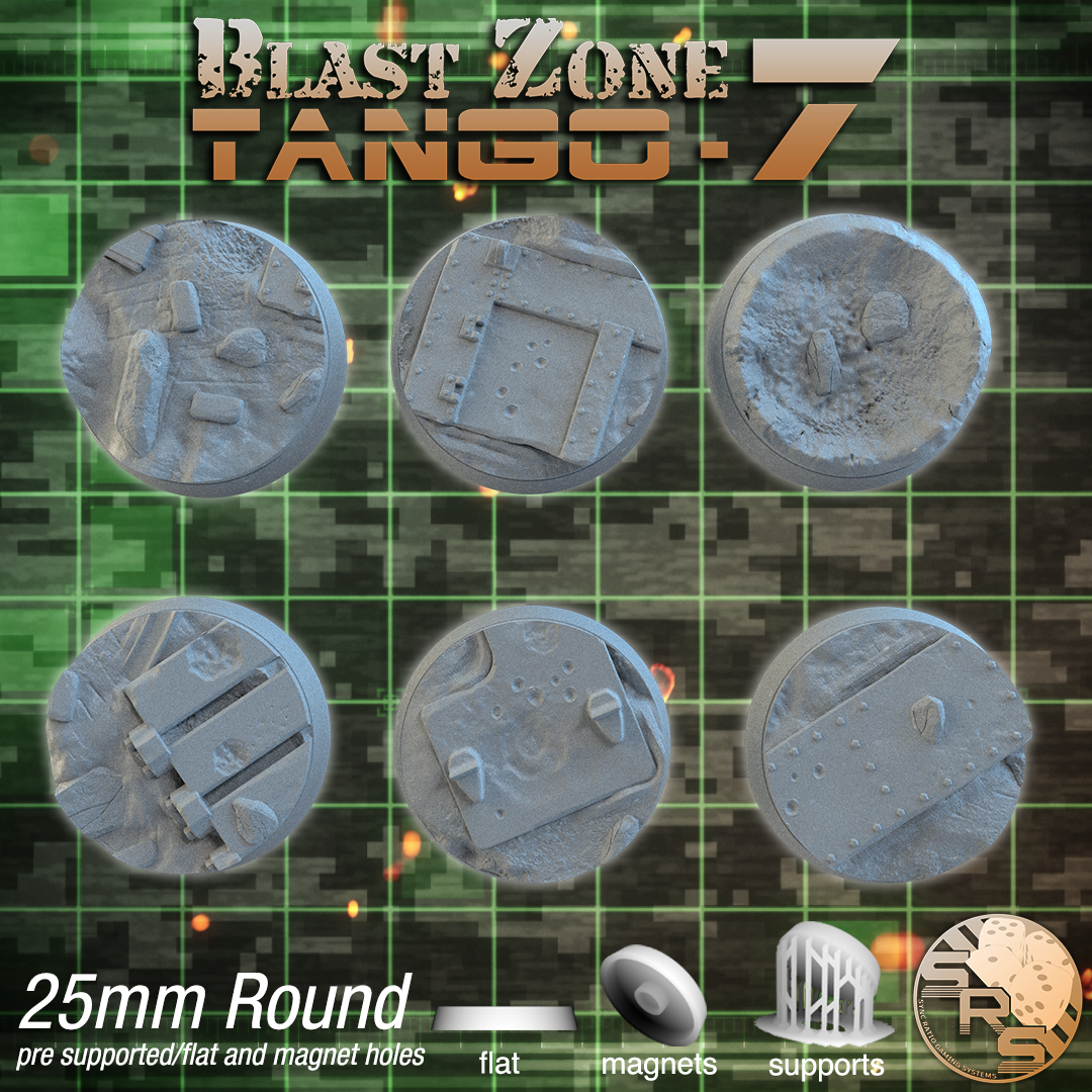 Warzone Scenic Bases – Resin 3D Printed Bases for Tabletop Miniatures | 25mm to 120mm Sizes Available