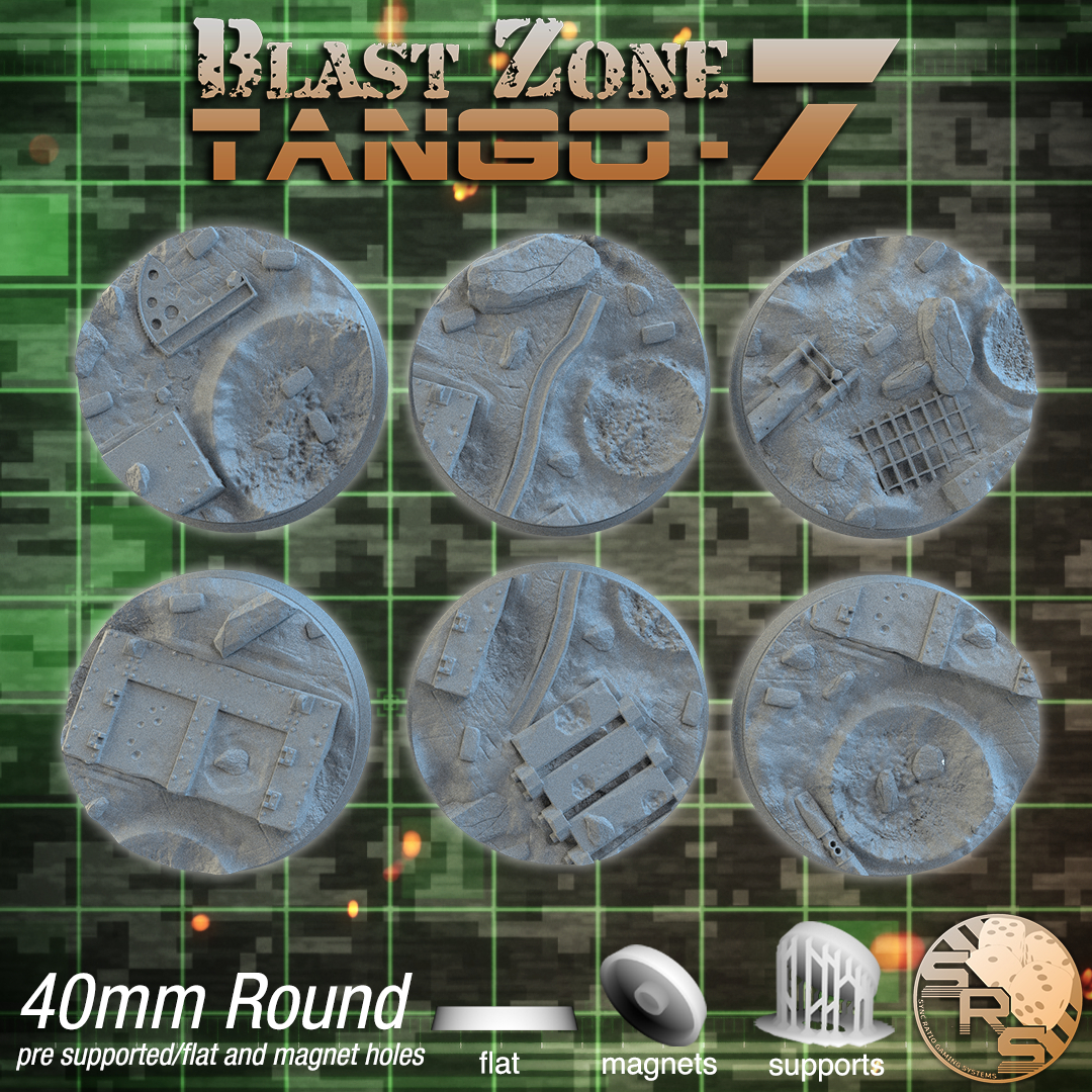 Warzone Scenic Bases – Resin 3D Printed Bases for Tabletop Miniatures | 25mm to 120mm Sizes Available