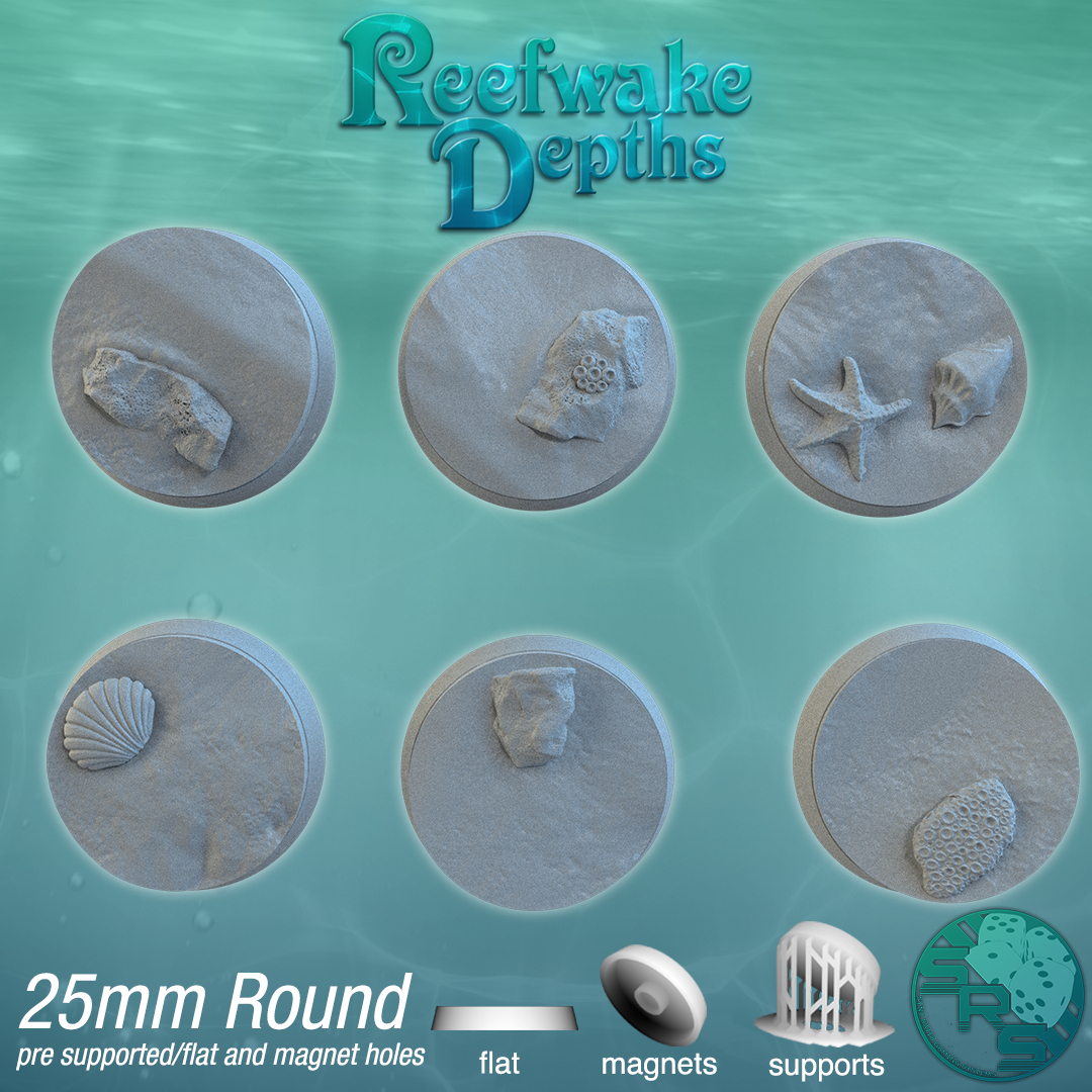 Underwater Scenic Bases – Resin 3D Printed Bases for Tabletop Miniatures | 25mm to 120mm Sizes Available