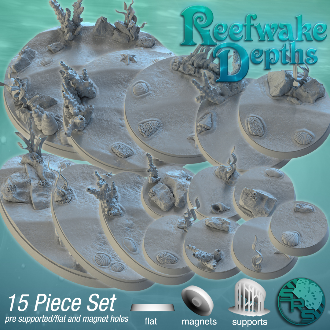Underwater Scenic Bases – Resin 3D Printed Bases for Tabletop Miniatures | 25mm to 120mm Sizes Available