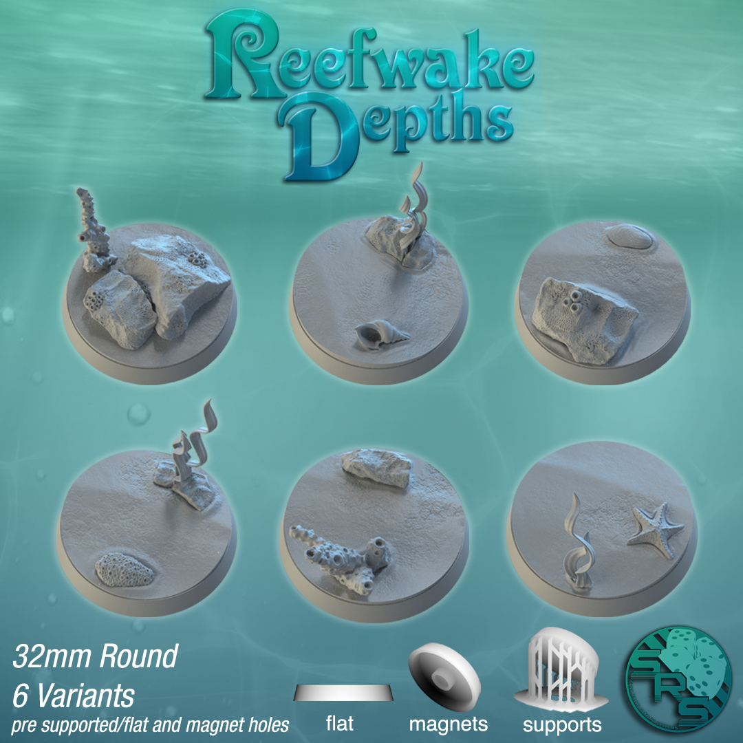 Underwater Scenic Bases – Resin 3D Printed Bases for Tabletop Miniatures | 25mm to 120mm Sizes Available