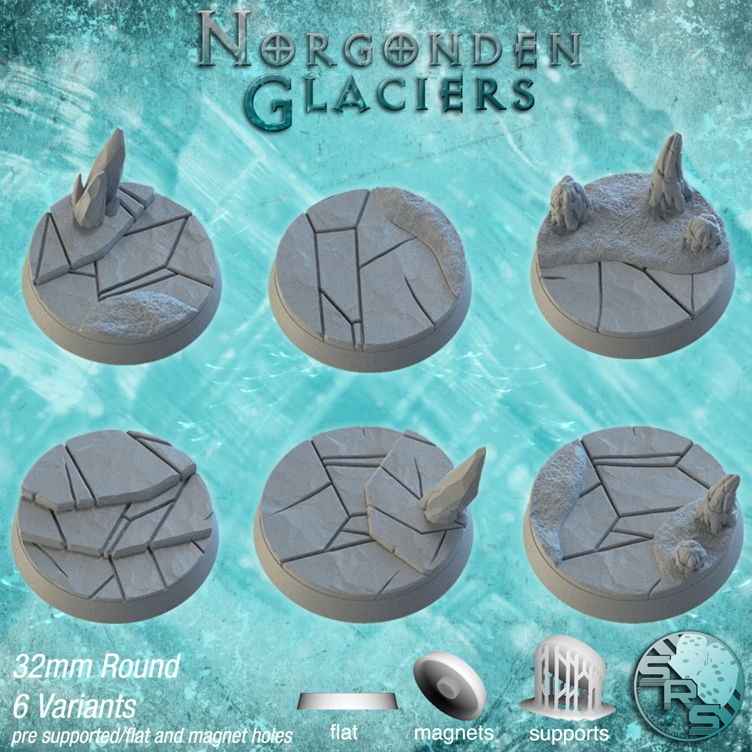 Ice Scenic Bases – Resin 3D Printed Bases for Tabletop Miniatures | 25mm to 120mm Sizes Available