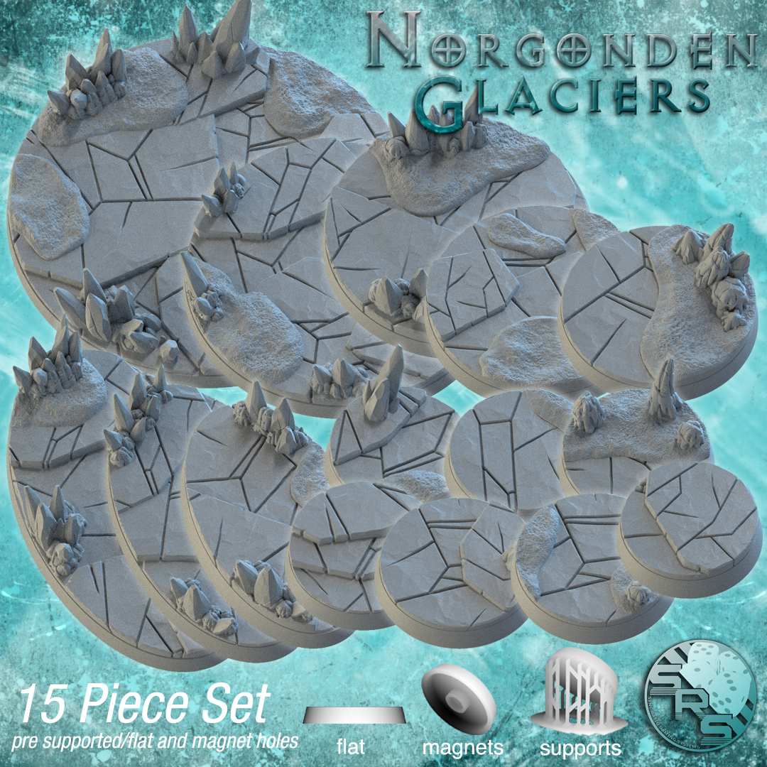 Ice Scenic Bases – Resin 3D Printed Bases for Tabletop Miniatures | 25mm to 120mm Sizes Available