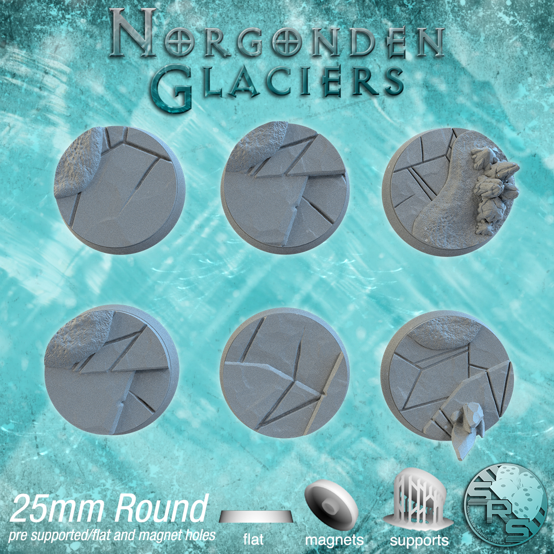 Ice Scenic Bases – Resin 3D Printed Bases for Tabletop Miniatures | 25mm to 120mm Sizes Available