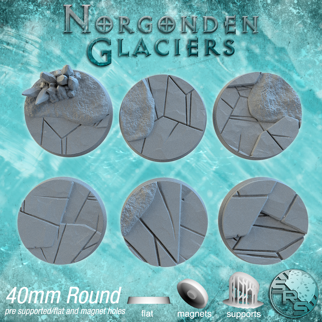 Ice Scenic Bases – Resin 3D Printed Bases for Tabletop Miniatures | 25mm to 120mm Sizes Available