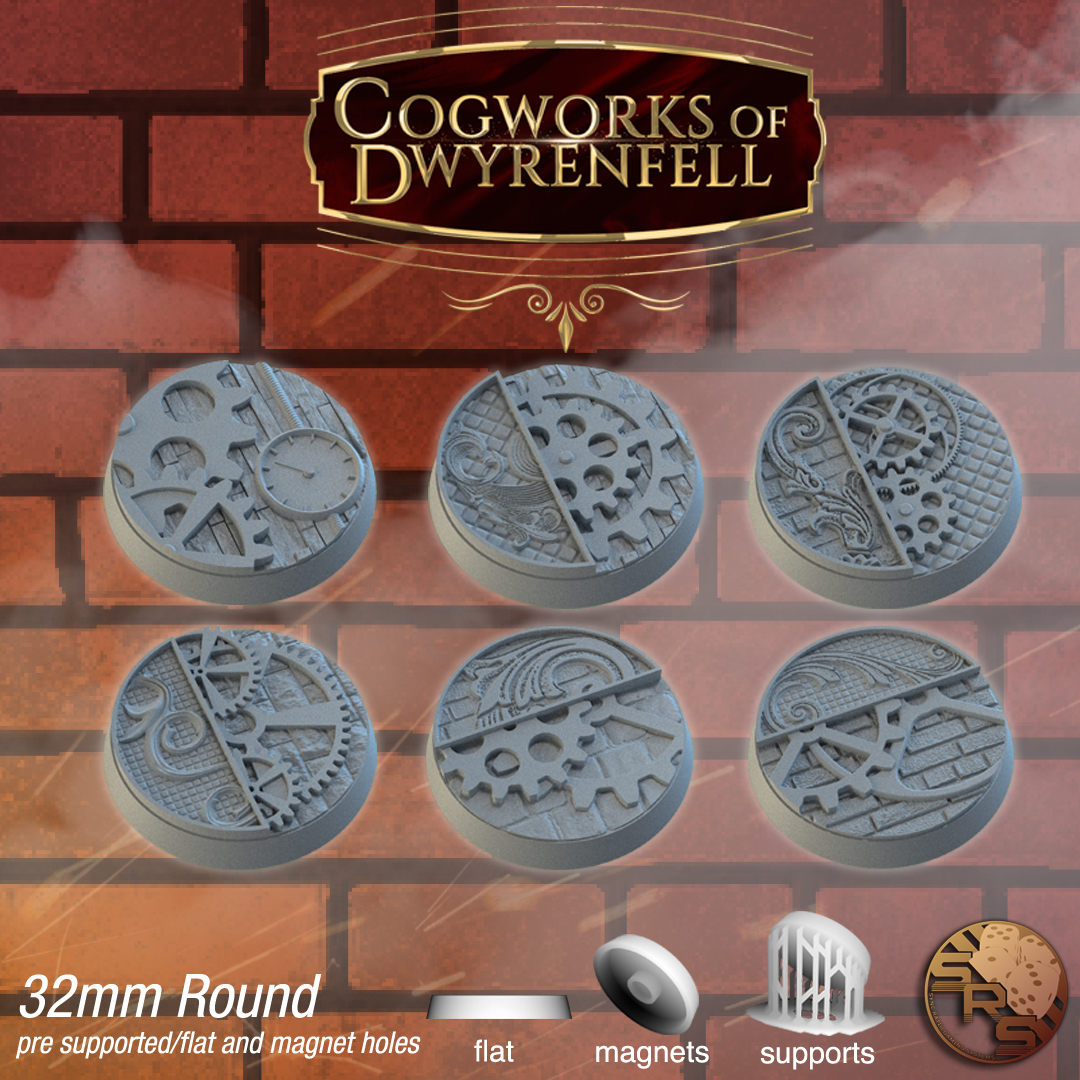 Steampunk Scenic Bases – Resin 3D Printed Bases for Tabletop Miniatures | 25mm to 120mm Sizes Available