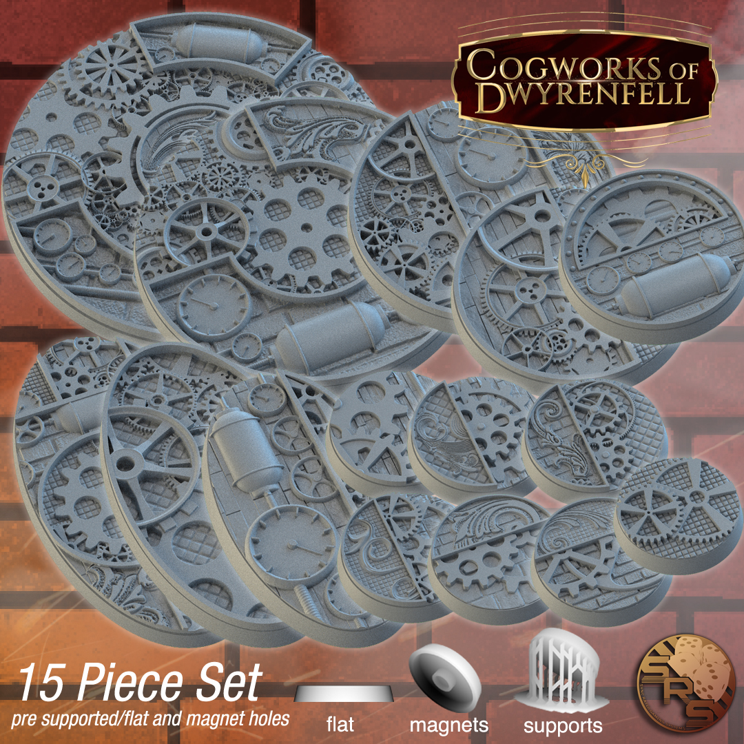 Steampunk Scenic Bases – Resin 3D Printed Bases for Tabletop Miniatures | 25mm to 120mm Sizes Available