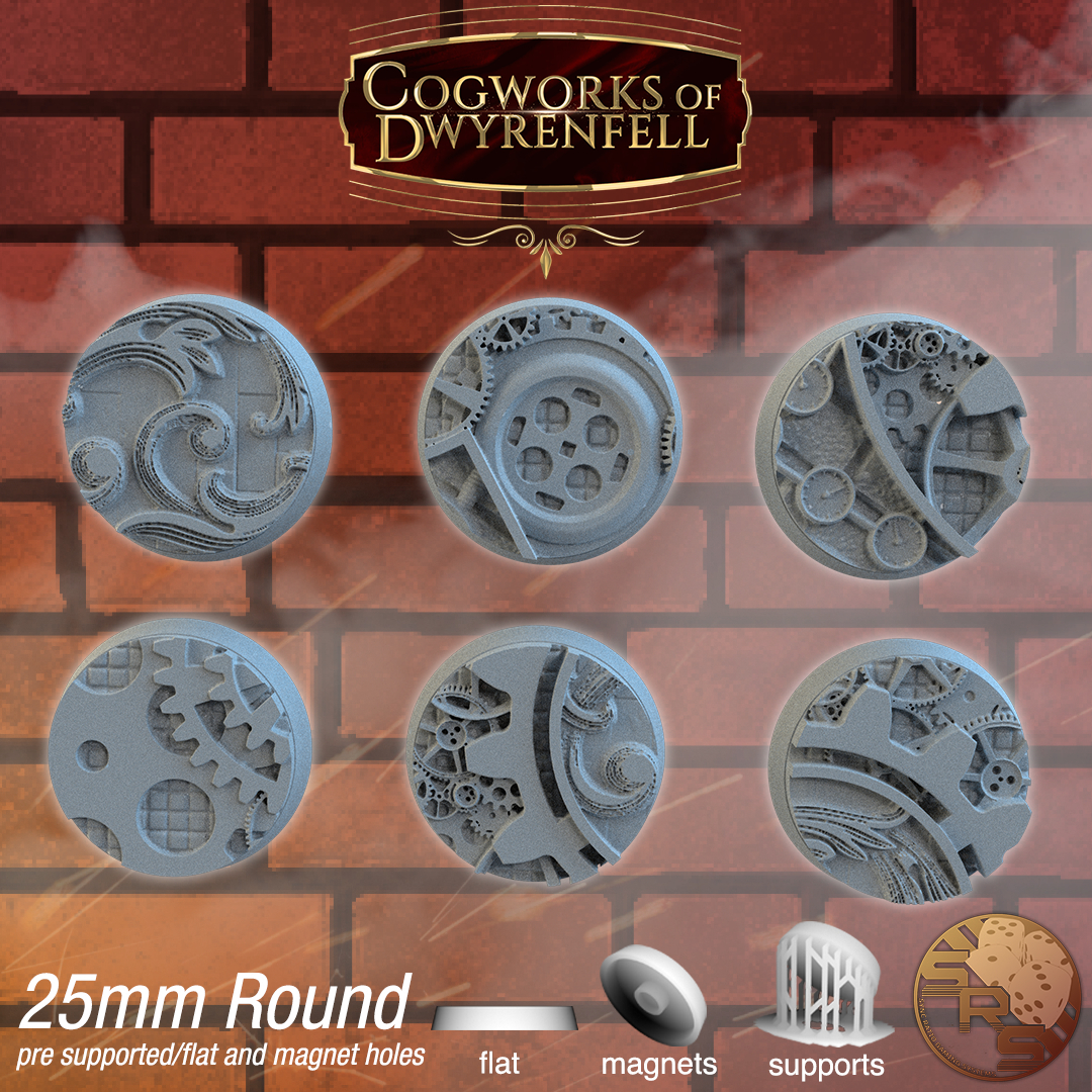 Steampunk Scenic Bases – Resin 3D Printed Bases for Tabletop Miniatures | 25mm to 120mm Sizes Available