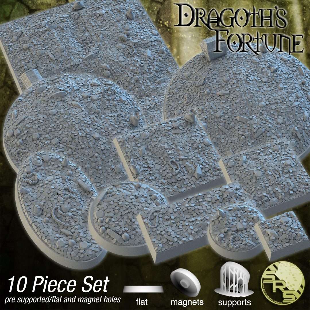 Treasure Scenic Bases – Resin 3D Printed Bases for Tabletop Miniatures | 25mm to 120mm Sizes Available