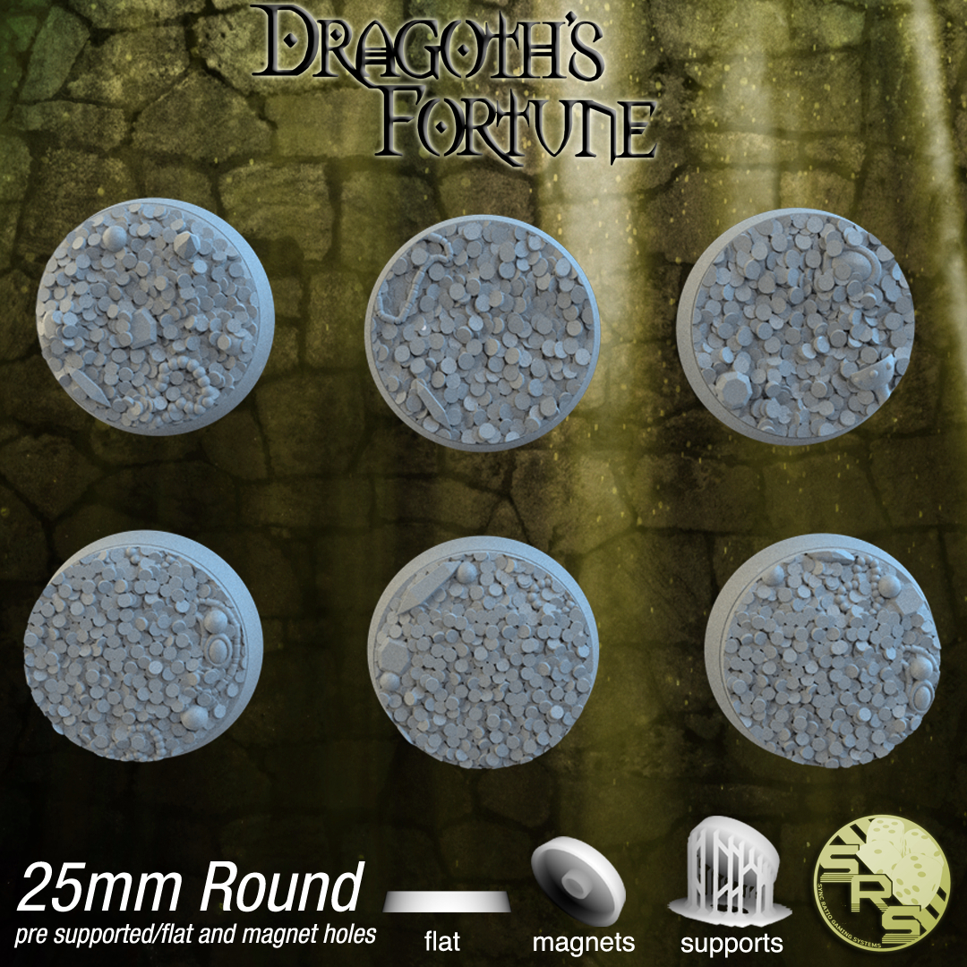 Treasure Scenic Bases – Resin 3D Printed Bases for Tabletop Miniatures | 25mm to 120mm Sizes Available