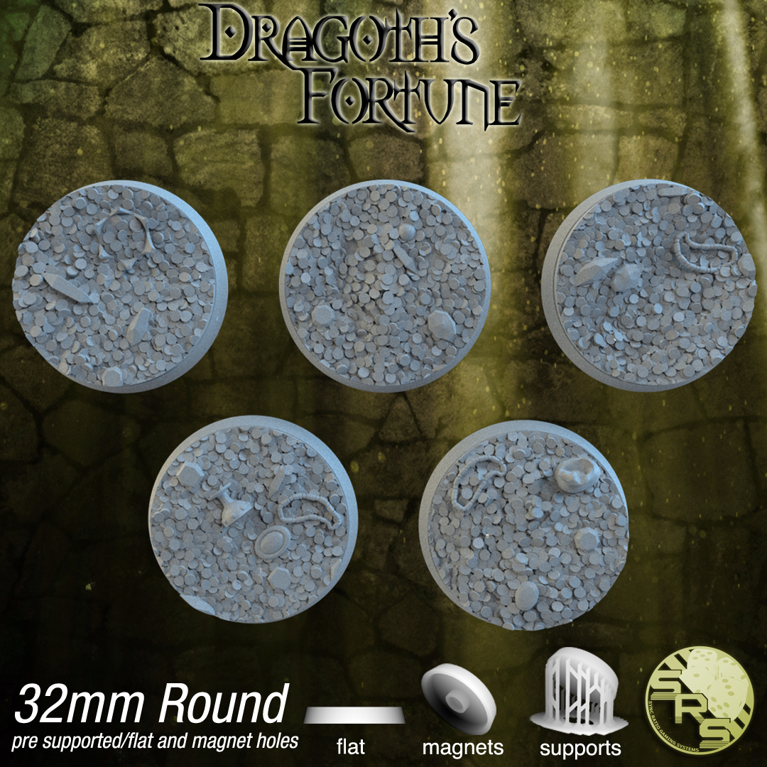 Treasure Scenic Bases – Resin 3D Printed Bases for Tabletop Miniatures | 25mm to 120mm Sizes Available
