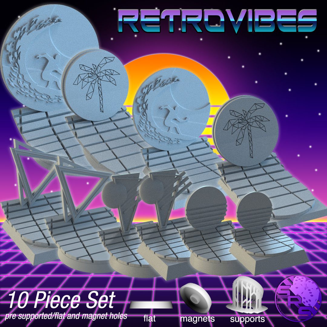 Retrowave Scenic Bases – Resin 3D Printed Bases for Tabletop Miniatures | 25mm to 120mm Sizes Available