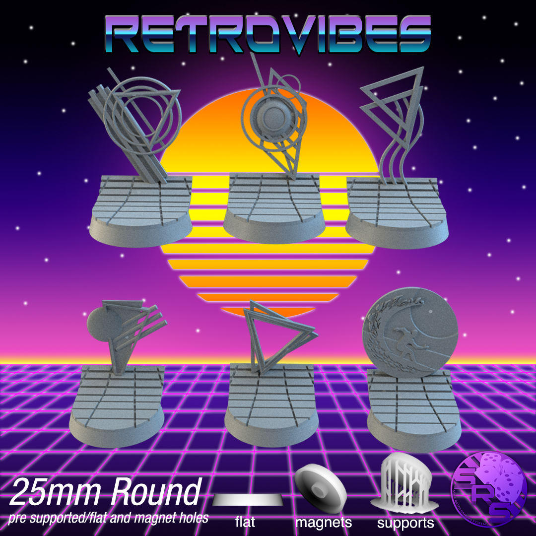 Retrowave Scenic Bases – Resin 3D Printed Bases for Tabletop Miniatures | 25mm to 120mm Sizes Available