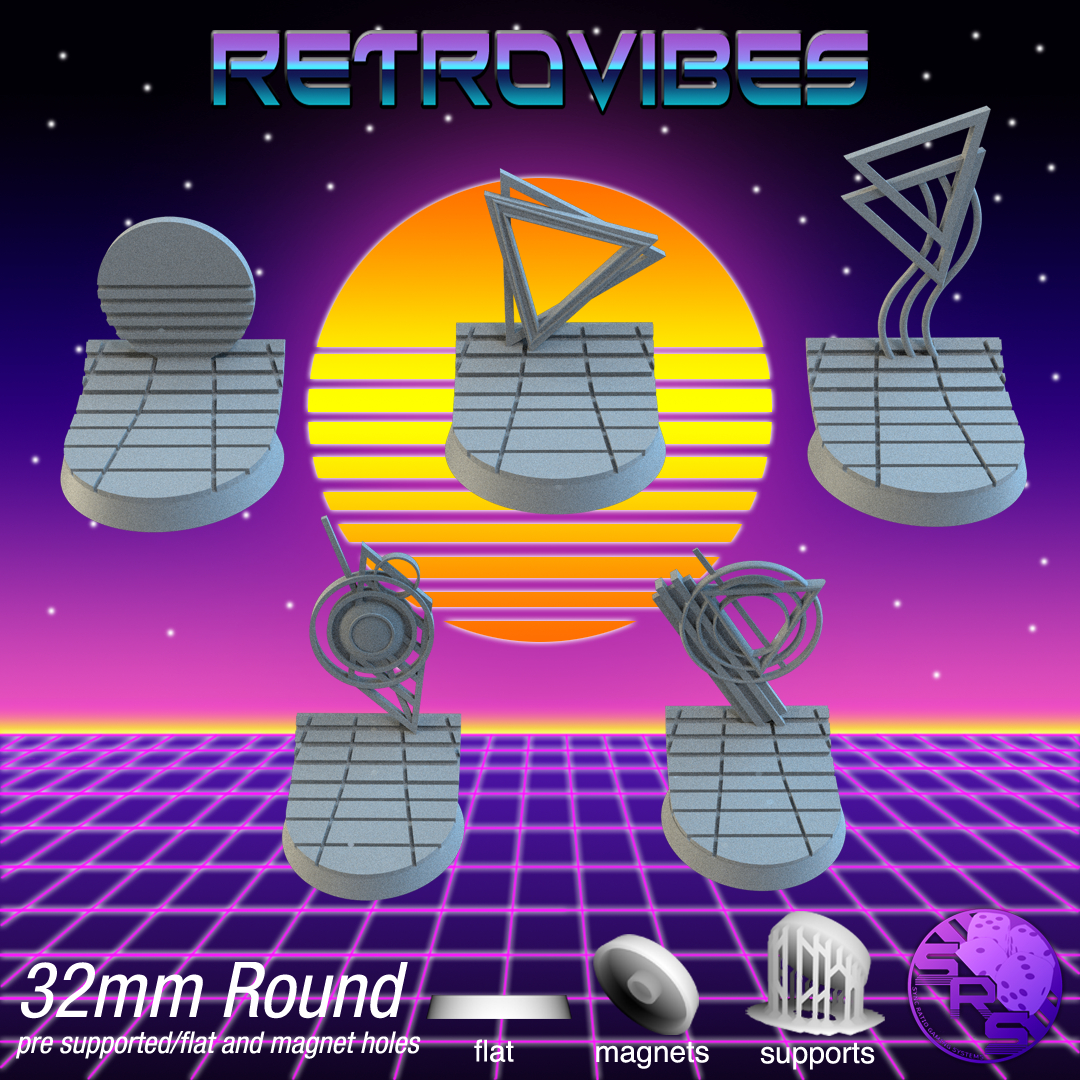 Retrowave Scenic Bases – Resin 3D Printed Bases for Tabletop Miniatures | 25mm to 120mm Sizes Available