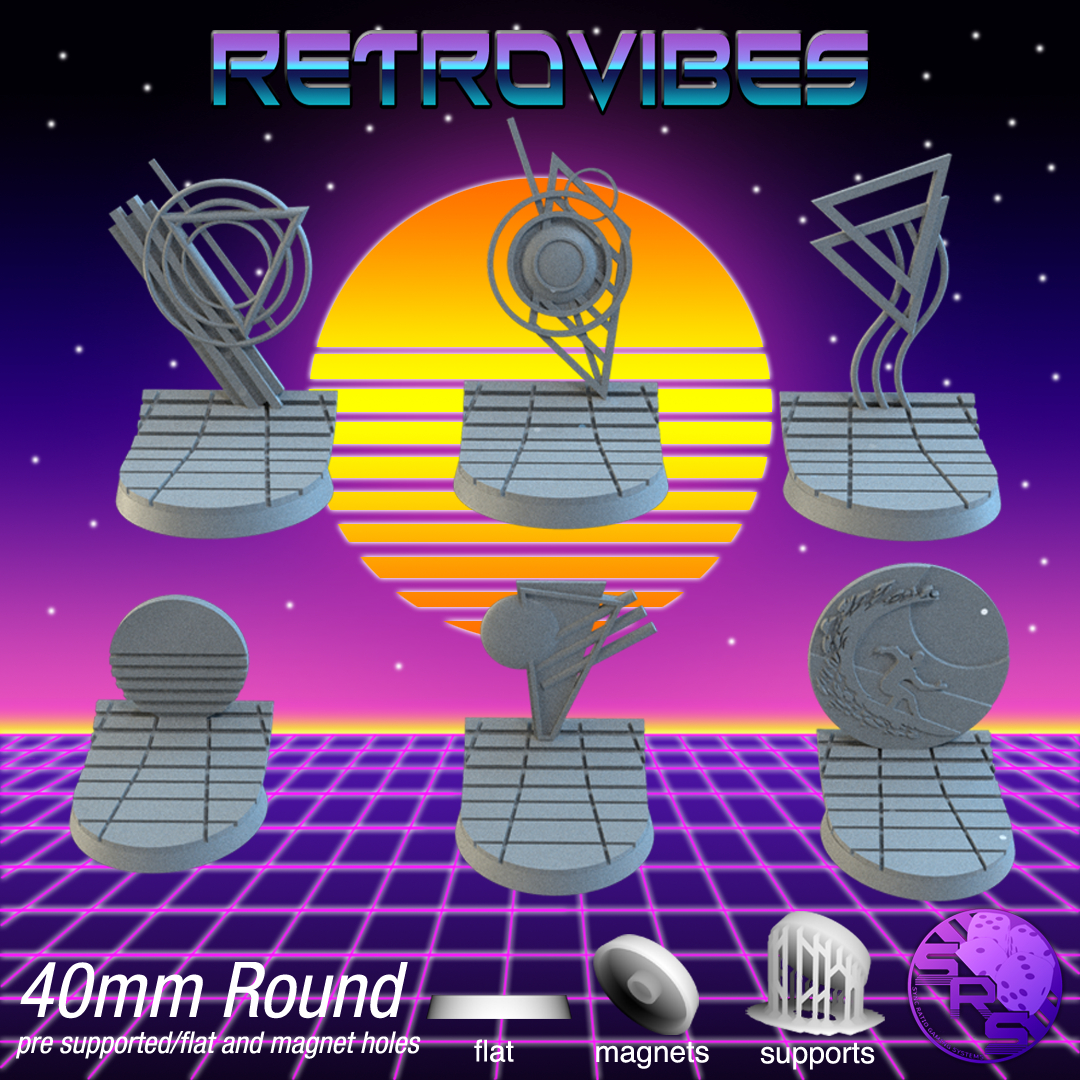 Retrowave Scenic Bases – Resin 3D Printed Bases for Tabletop Miniatures | 25mm to 120mm Sizes Available