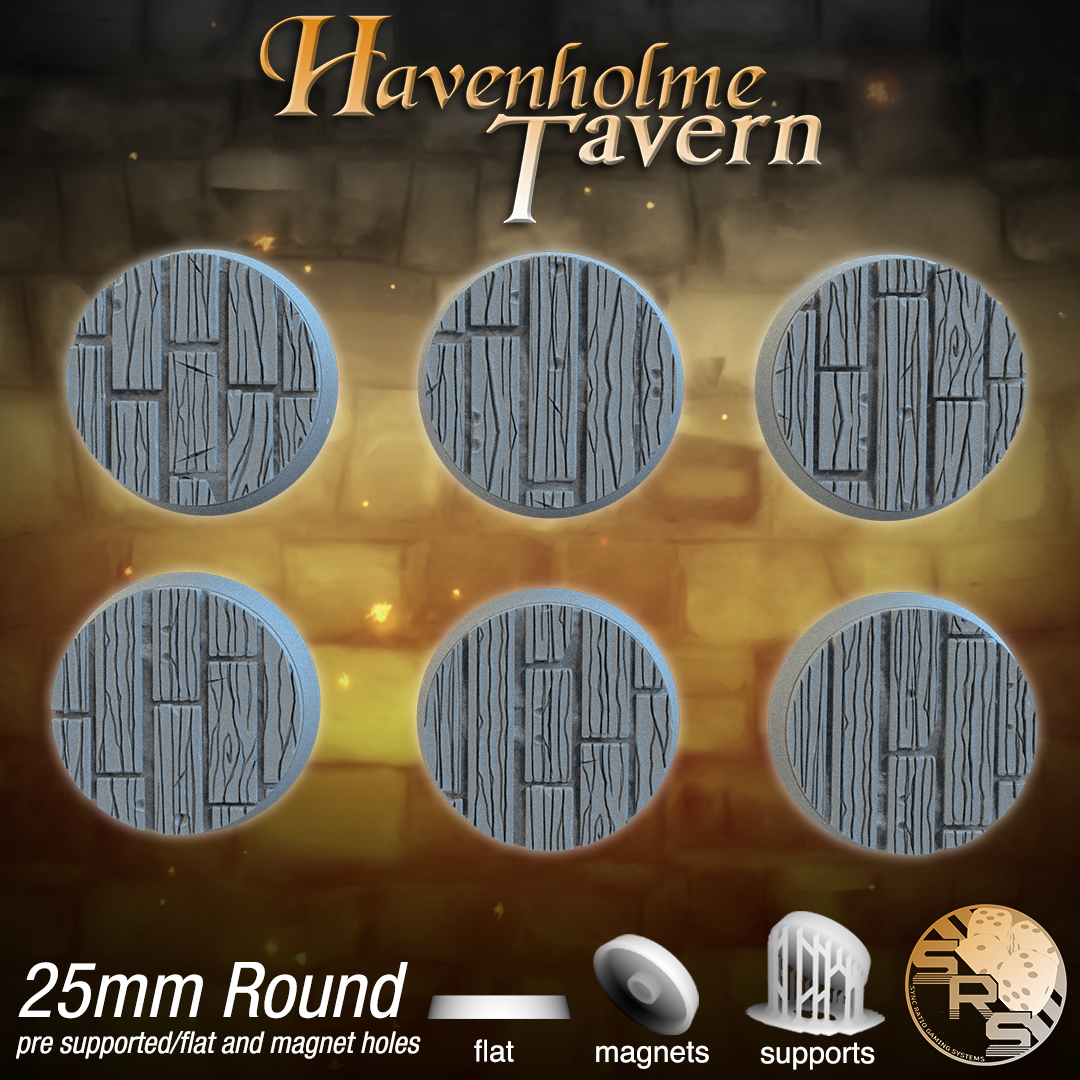 Wooden Scenic Bases – Resin 3D Printed Bases for Tabletop Miniatures | 25mm to 120mm Sizes Available