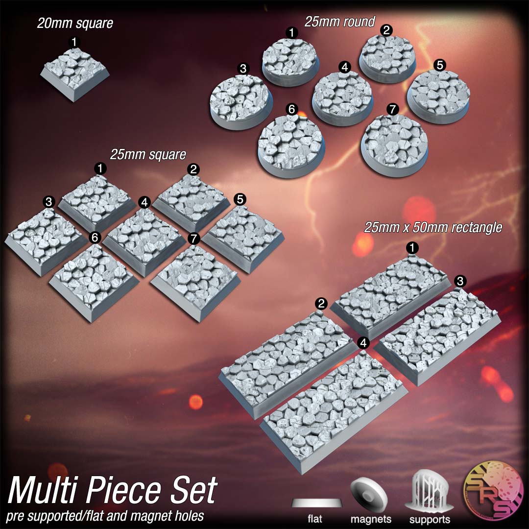 Basalt Rocks Scenic Bases – Resin 3D Printed Bases for Tabletop Miniatures | 25mm to 120mm Sizes Available