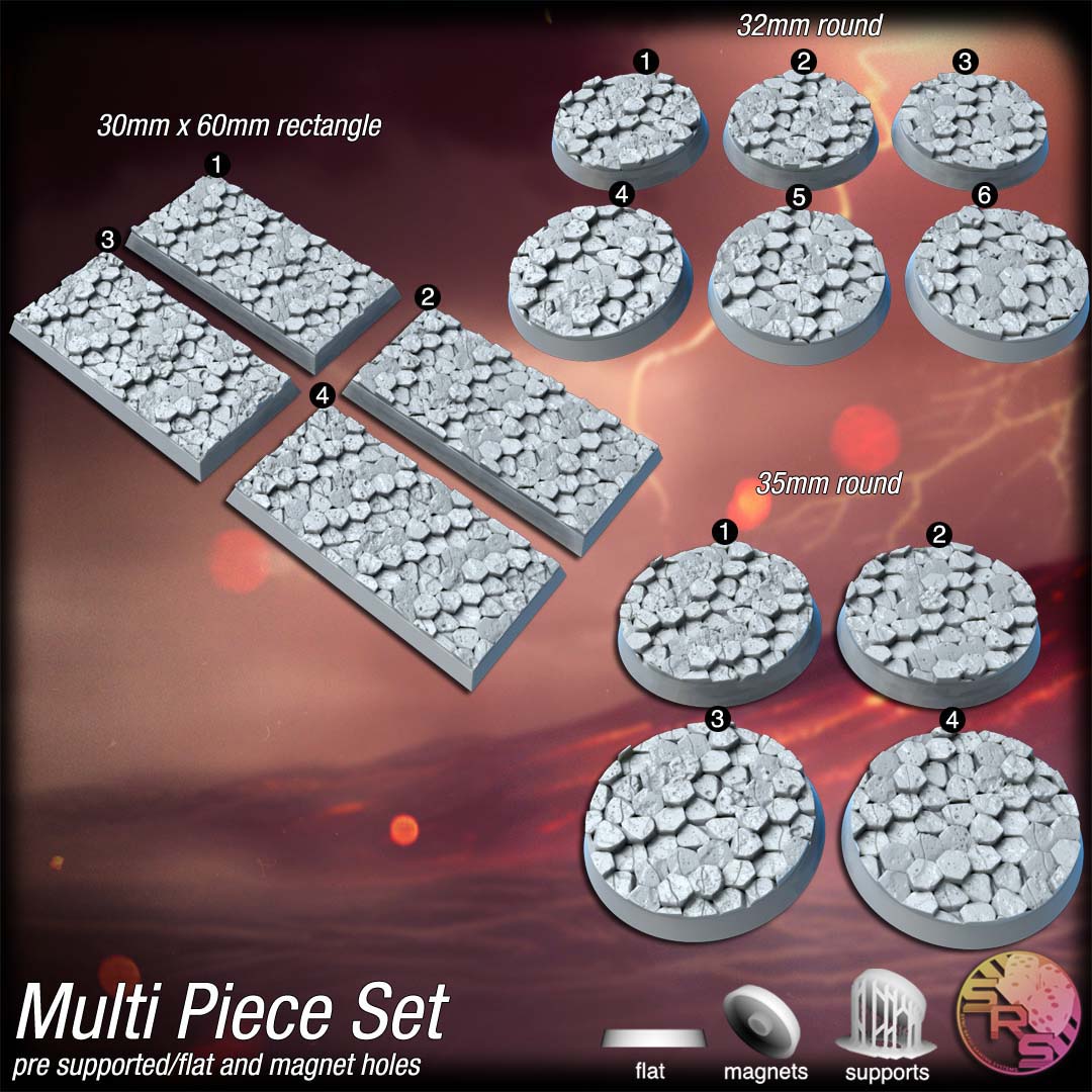 Basalt Rocks Scenic Bases – Resin 3D Printed Bases for Tabletop Miniatures | 25mm to 120mm Sizes Available