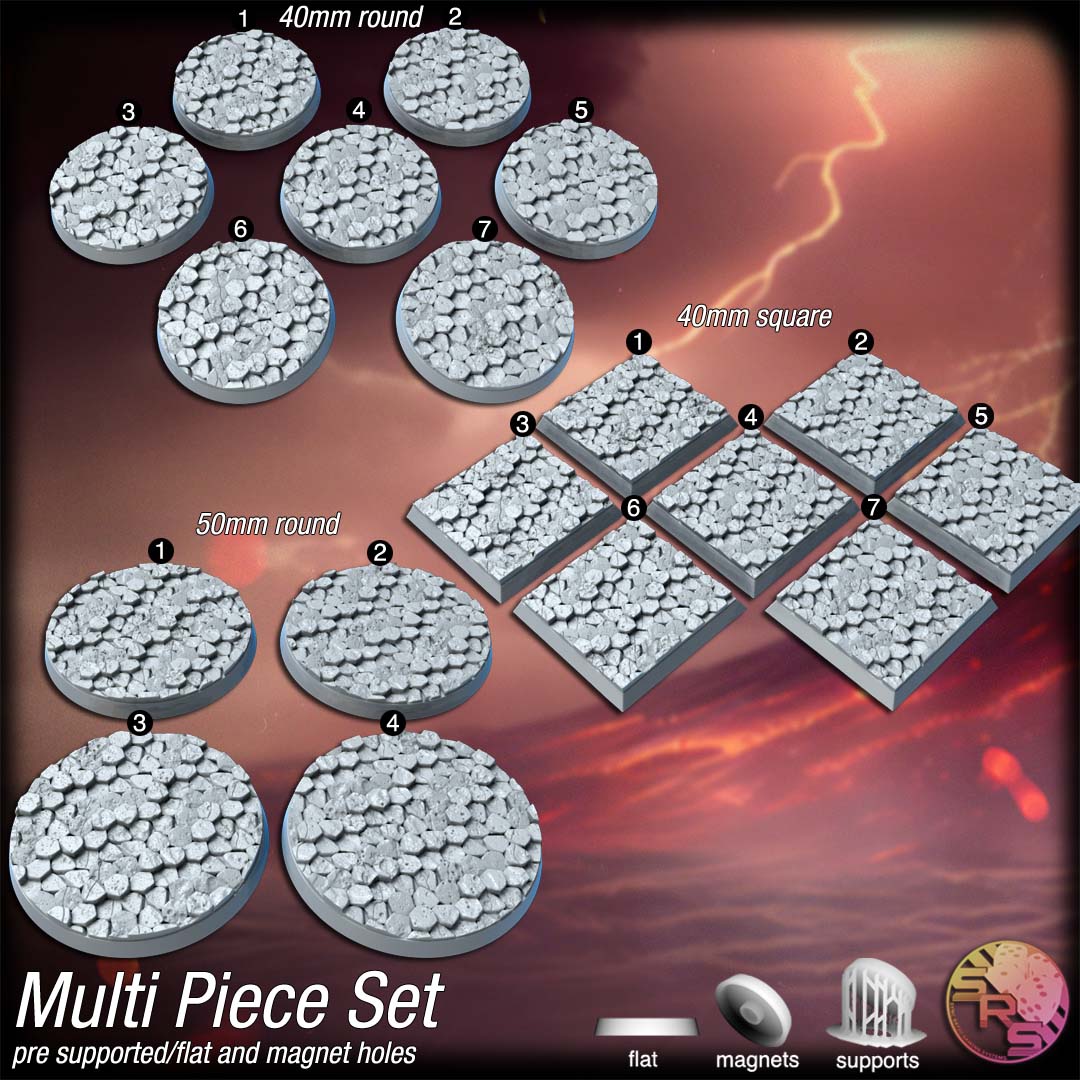 Basalt Rocks Scenic Bases – Resin 3D Printed Bases for Tabletop Miniatures | 25mm to 120mm Sizes Available