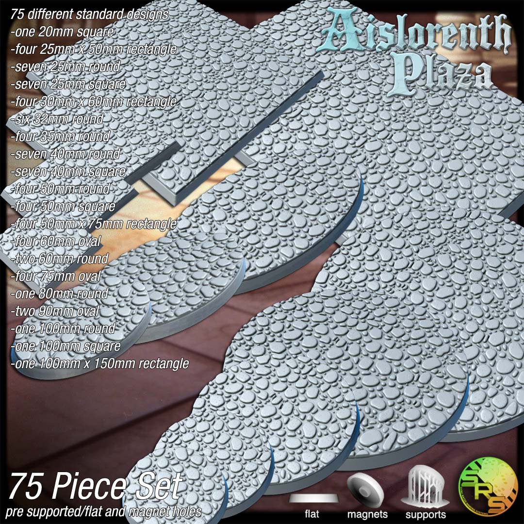 Fantasy Courtyard Scenic Bases – Resin 3D Printed Bases for Tabletop Miniatures | 25mm to 120mm Sizes Available