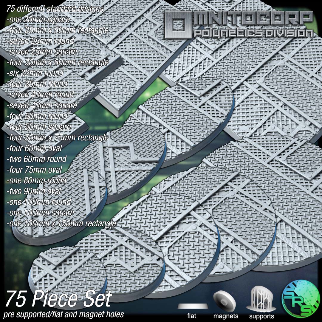 Industrial Steel Scenic Bases – Resin 3D Printed Bases for Tabletop Miniatures | 25mm to 120mm Sizes Available