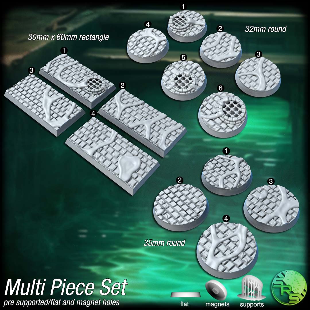 Sewers Scenic Bases – Resin 3D Printed Bases for Tabletop Miniatures | 25mm to 120mm Sizes Available