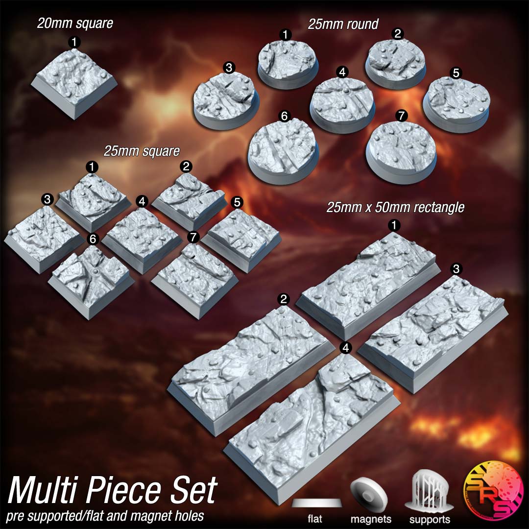 Volcanic Scenic Bases – Resin 3D Printed Bases for Tabletop Miniatures | 25mm to 120mm Sizes Available