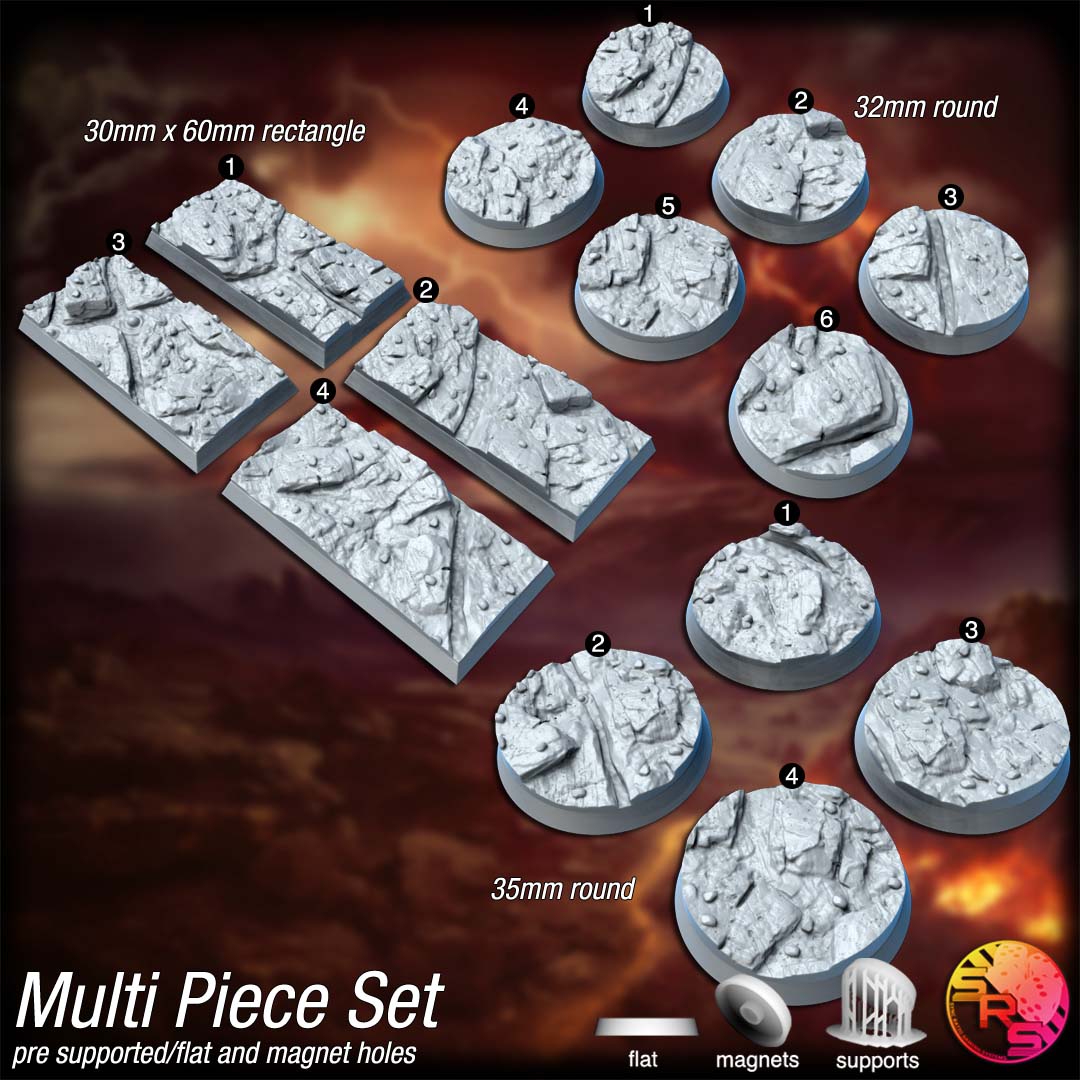 Volcanic Scenic Bases – Resin 3D Printed Bases for Tabletop Miniatures | 25mm to 120mm Sizes Available
