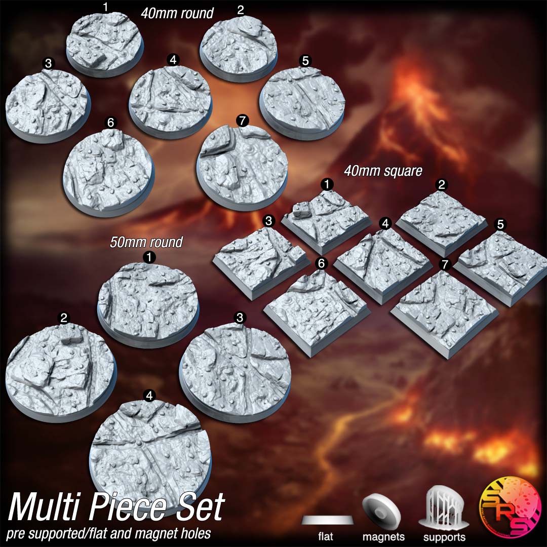 Volcanic Scenic Bases – Resin 3D Printed Bases for Tabletop Miniatures | 25mm to 120mm Sizes Available