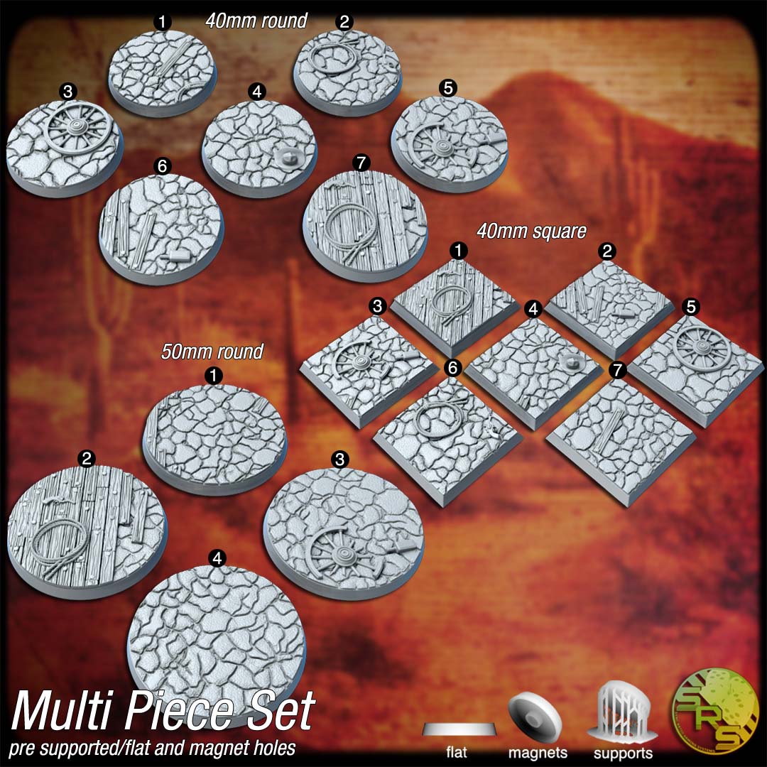 Cowboy Western Scenic Bases – Resin 3D Printed Bases for Tabletop Miniatures | 25mm to 120mm Sizes Available