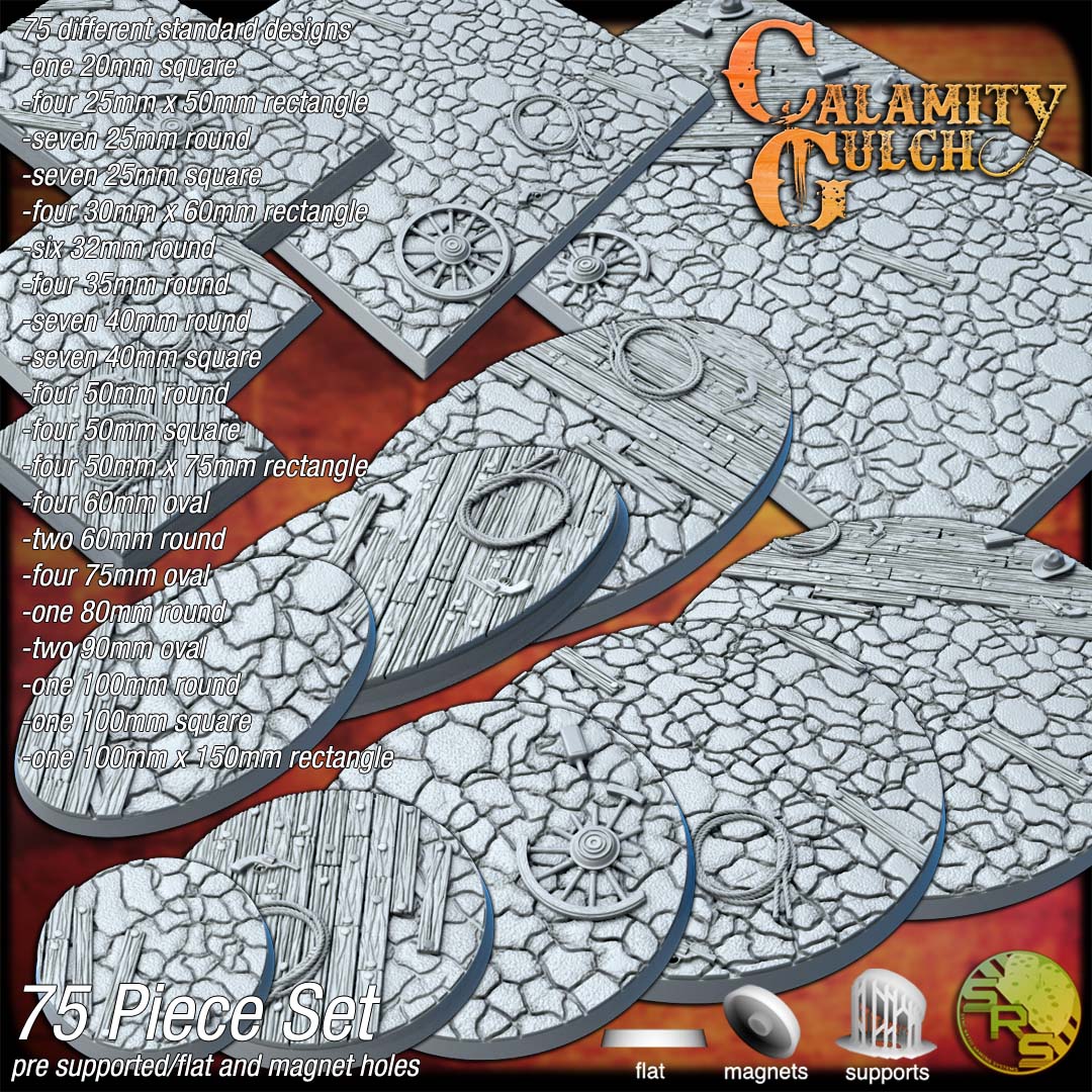 Cowboy Western Scenic Bases – Resin 3D Printed Bases for Tabletop Miniatures | 25mm to 120mm Sizes Available