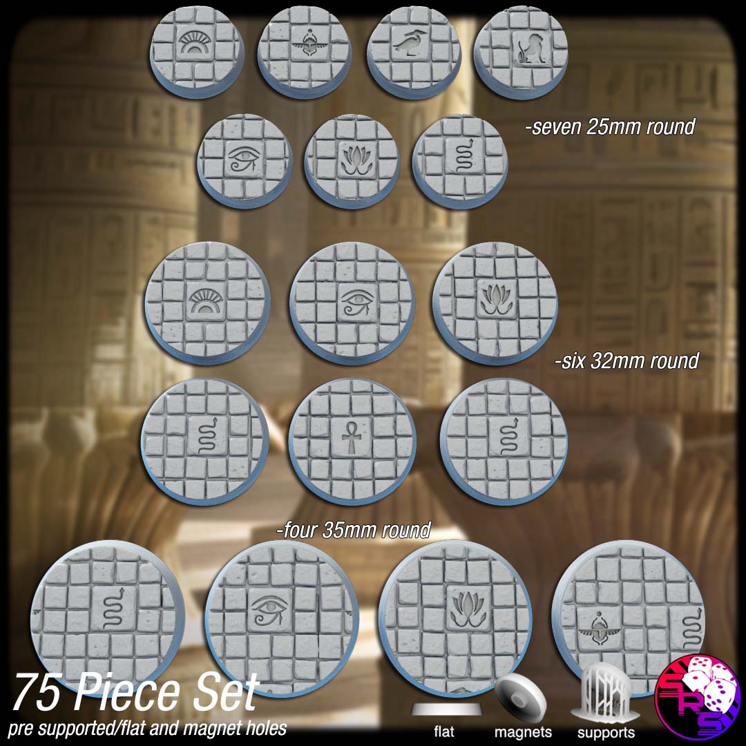 Egyptian Scenic Bases – Resin 3D Printed Bases for Tabletop Miniatures | 25mm to 120mm Sizes Available