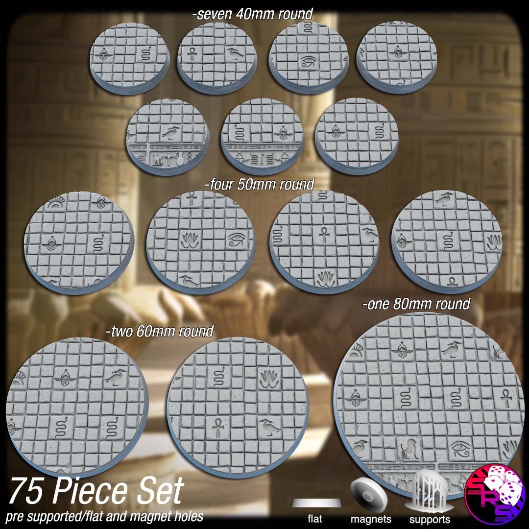 Egyptian Scenic Bases – Resin 3D Printed Bases for Tabletop Miniatures | 25mm to 120mm Sizes Available