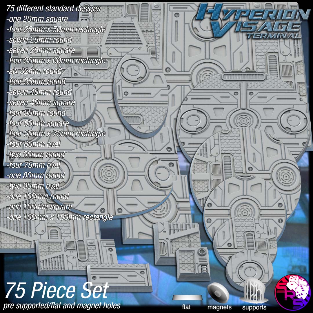 Futuristic Scenic Bases – Resin 3D Printed Bases for Tabletop Miniatures | 25mm to 120mm Sizes Available