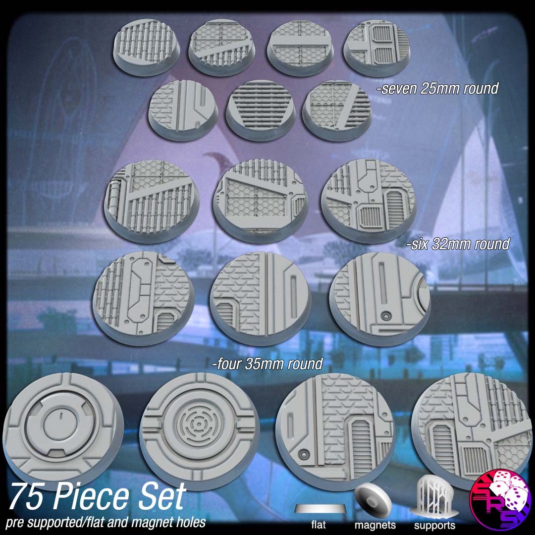 Futuristic Scenic Bases – Resin 3D Printed Bases for Tabletop Miniatures | 25mm to 120mm Sizes Available