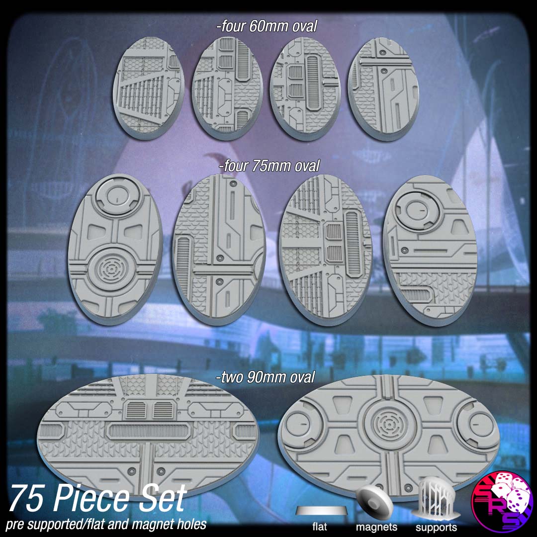 Futuristic Scenic Bases – Resin 3D Printed Bases for Tabletop Miniatures | 25mm to 120mm Sizes Available