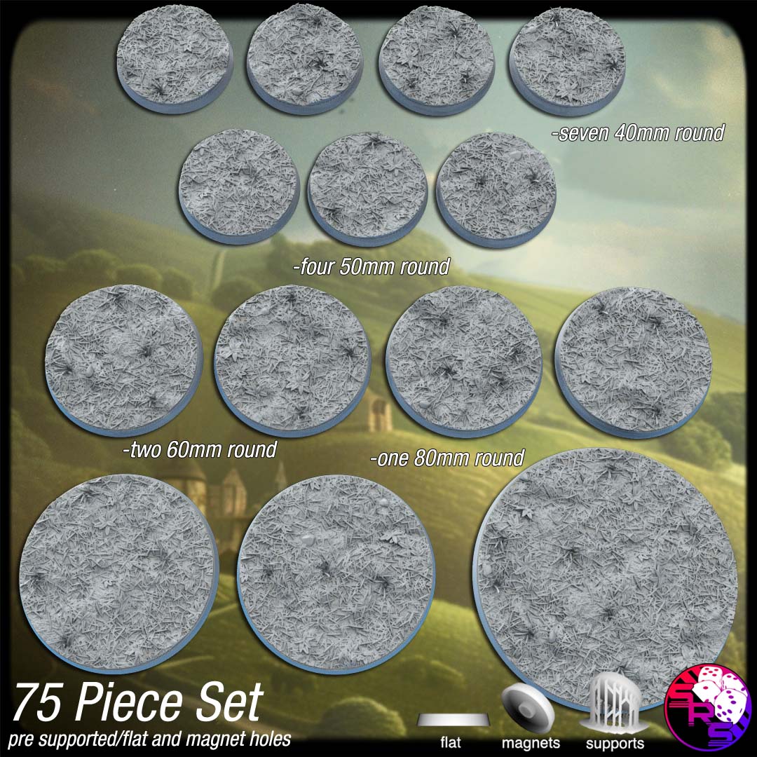 Grassland Scenic Bases – Resin 3D Printed Bases for Tabletop Miniatures | 25mm to 120mm Sizes Available