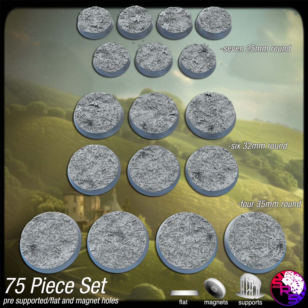 Grassland Scenic Bases – Resin 3D Printed Bases for Tabletop Miniatures | 25mm to 120mm Sizes Available