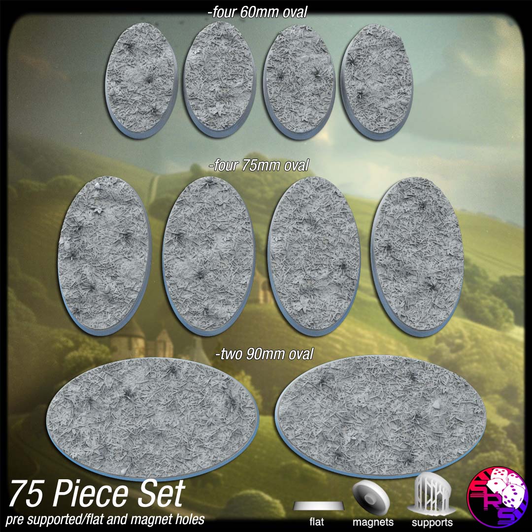 Grassland Scenic Bases – Resin 3D Printed Bases for Tabletop Miniatures | 25mm to 120mm Sizes Available