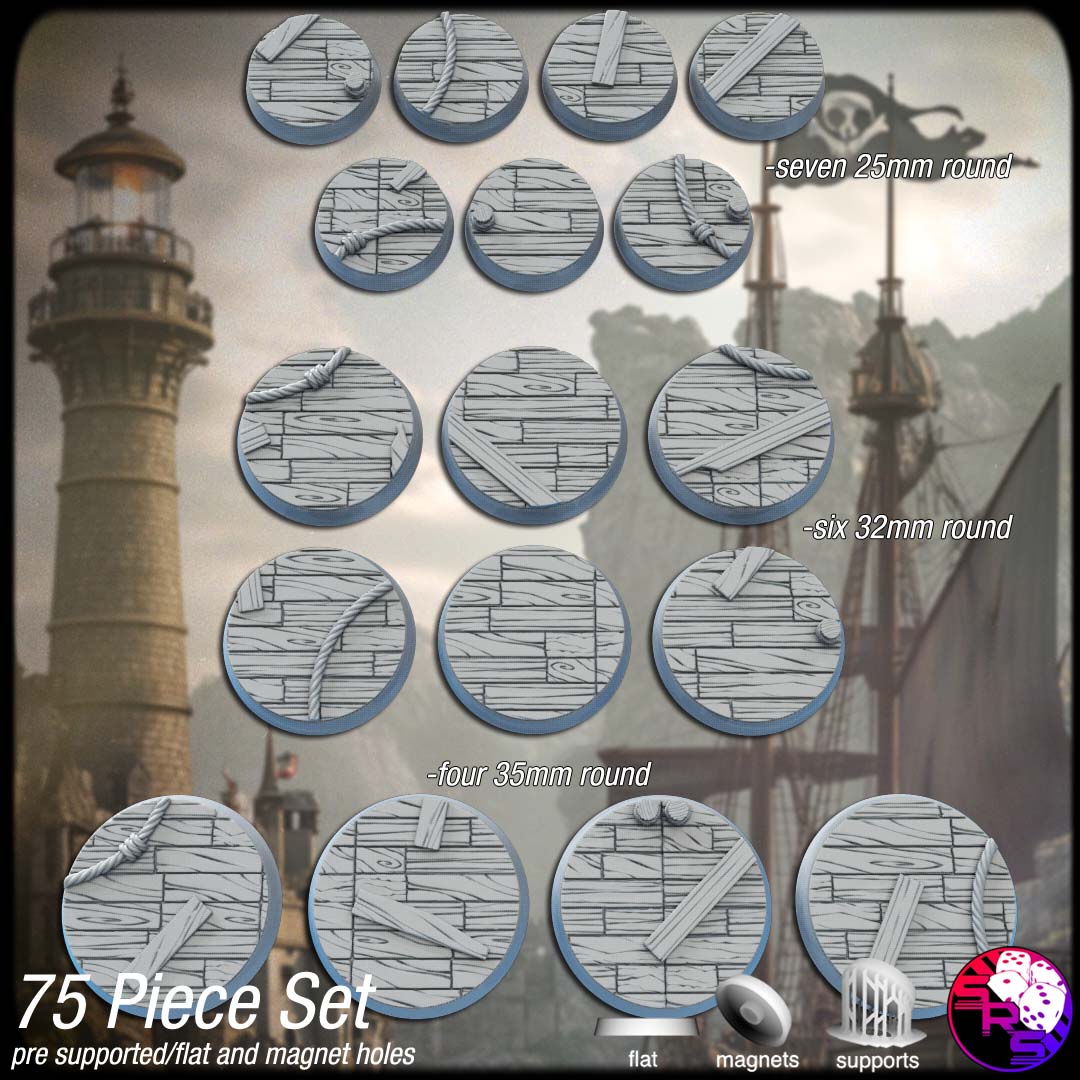 Harbour Docks Scenic Bases – Resin 3D Printed Bases for Tabletop Miniatures | 25mm to 120mm Sizes Available