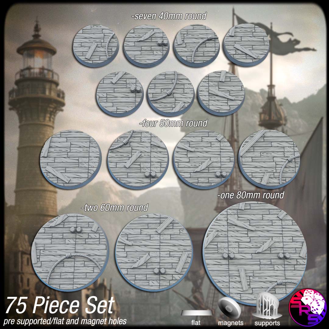 Harbour Docks Scenic Bases – Resin 3D Printed Bases for Tabletop Miniatures | 25mm to 120mm Sizes Available