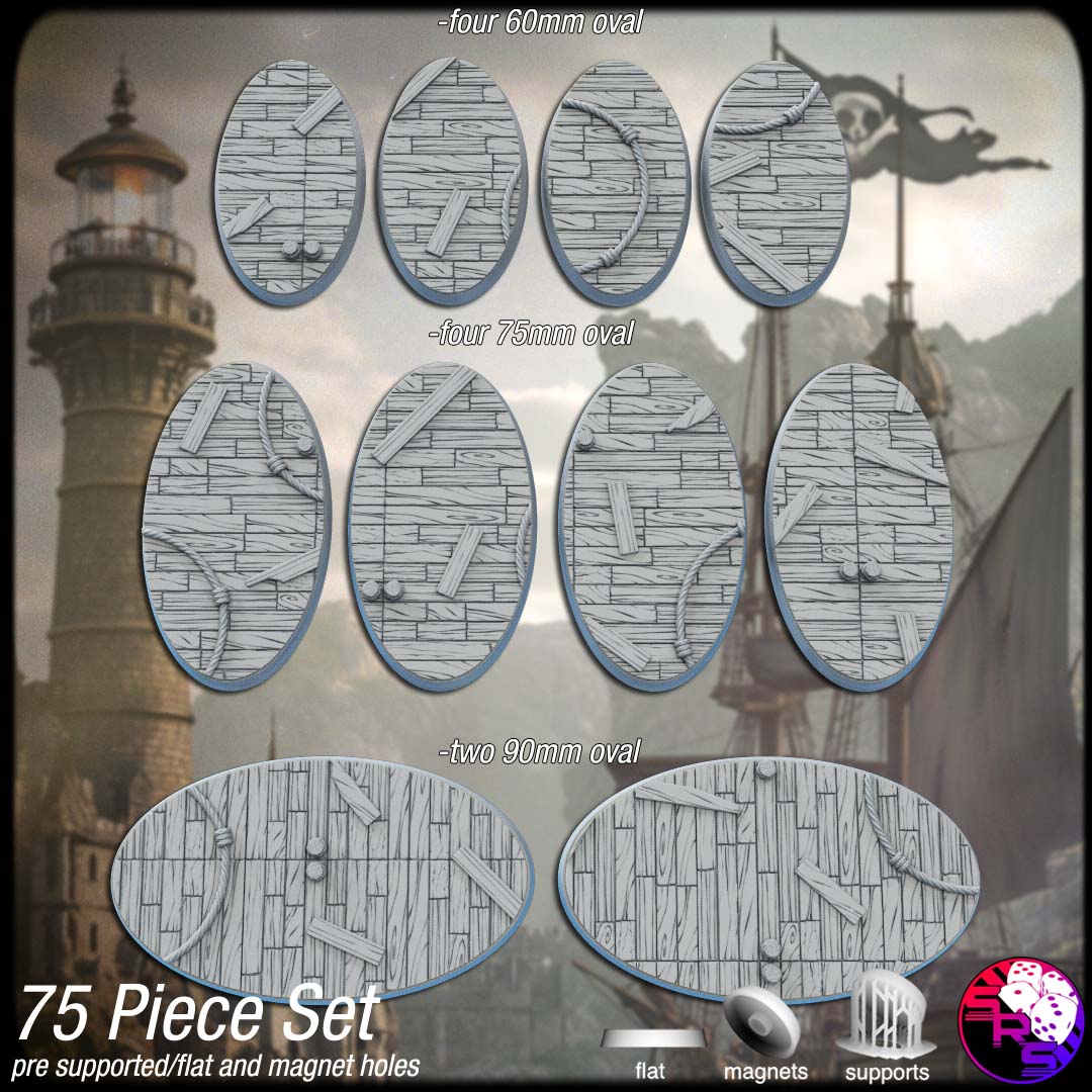 Harbour Docks Scenic Bases – Resin 3D Printed Bases for Tabletop Miniatures | 25mm to 120mm Sizes Available