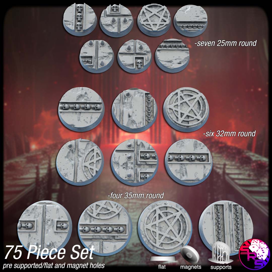 Infernal Scenic Bases – Resin 3D Printed Bases for Tabletop Miniatures | 25mm to 120mm Sizes Available