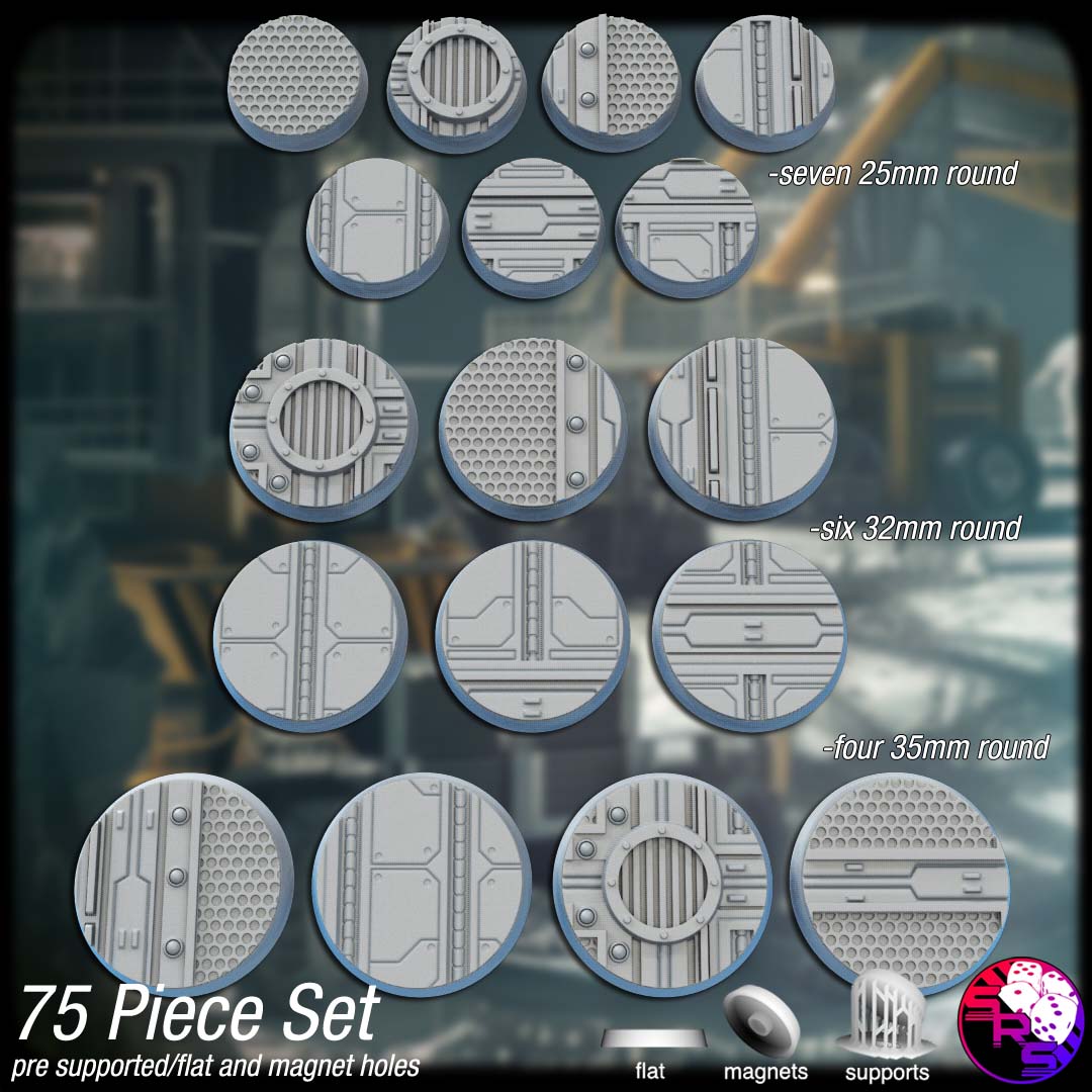 Tech Scenic Bases – Resin 3D Printed Bases for Tabletop Miniatures | 25mm to 120mm Sizes Available