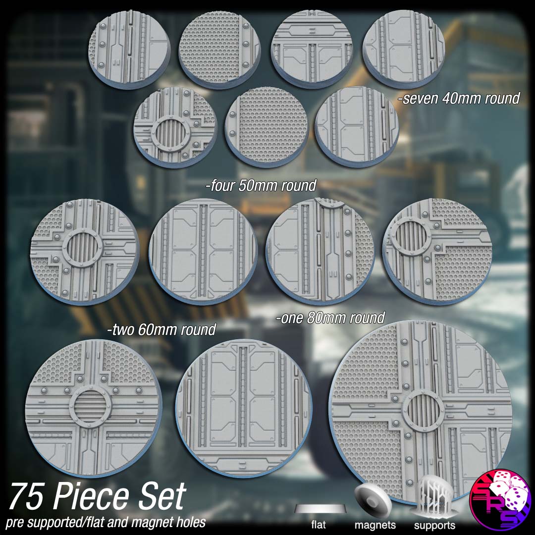 Tech Scenic Bases – Resin 3D Printed Bases for Tabletop Miniatures | 25mm to 120mm Sizes Available